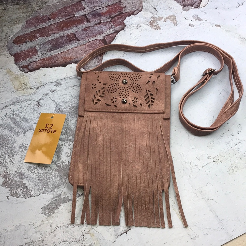 Tan Crossbody Bag with Fringe